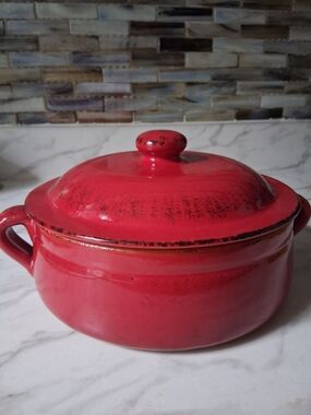 DE SILVA Italy Red Rustic Round Artisan Terracotta CASSEROLE DISH